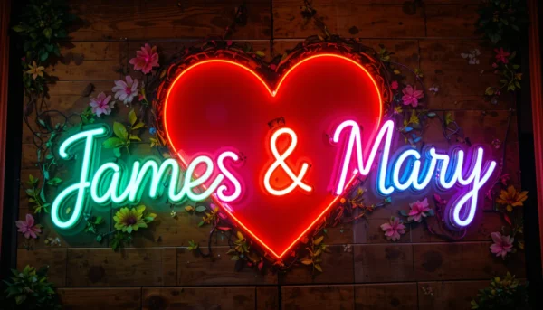 Custom Wedding Neon Sign 'James & Mary' with Heart - Customer Review by Jessica D.