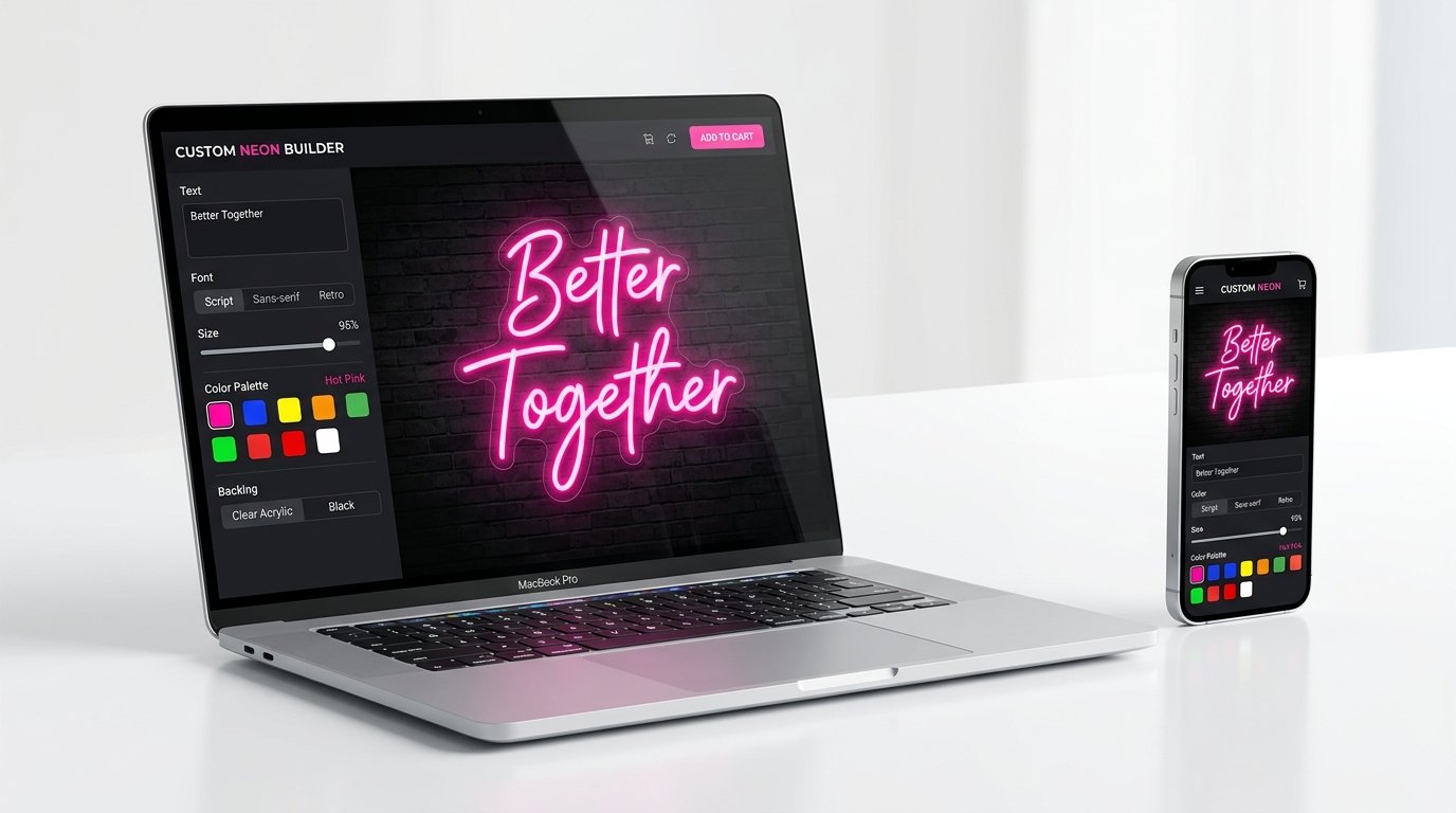 Neon Sign Creator Live Customizer on Laptop and Mobile